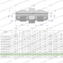 Złączka hydrauliczna calowa BB 1 1/16" UNF (JIC) Waryński