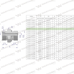 Przyłączka hydrauliczna metryczna BB (XGE) M16x1.5 10L x M16x1.5 ED Waryński ( sprzedawane po 5 )