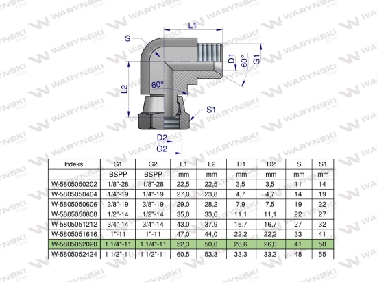 Kolanko hydrauliczne calowe AB 1 1/4" BSP Waryński