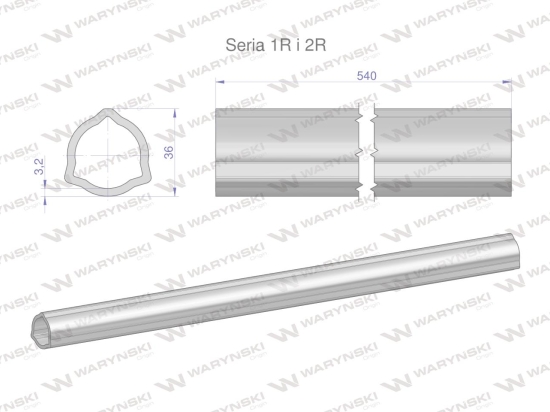 Rura wewnętrzna Seria 2R, rura zewnętrzna Seria 1R do wału 660 przegubowo-teleskopowego 36x3.2 mm 540 mm WARYŃSKI