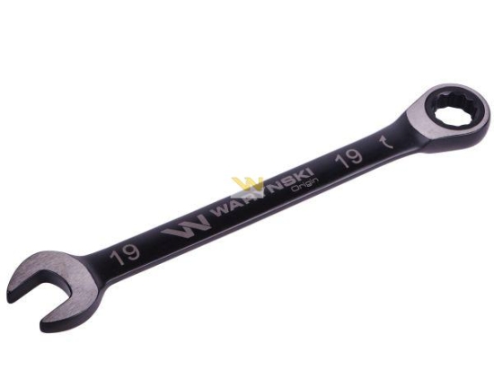 Klucz płasko-oczkowy 19 mm z grzechotką 72 zęby standard ASME B107-2010 Waryński