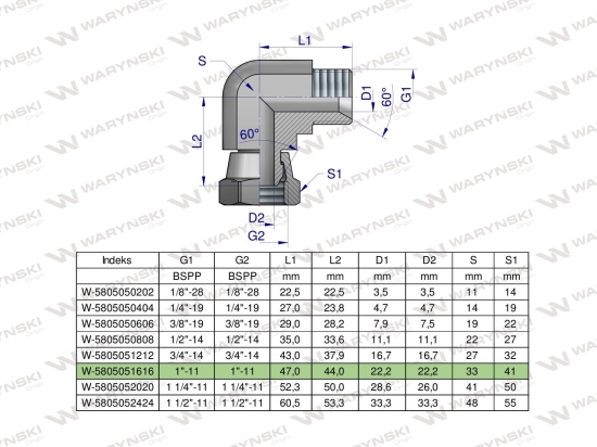 Kolanko hydrauliczne calowe AB 1" BSP Waryński