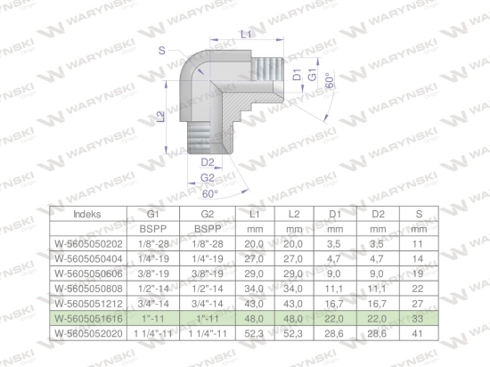Kolanko hydrauliczne calowe BB 1" BSP (XW) Waryński