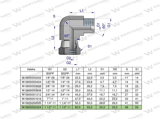 Kolanko hydrauliczne calowe AB 1 1/2" BSP Waryński