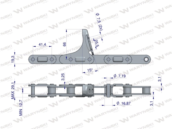 Łańcuch obrywacza kolb przystawki do kukurydzy zamknięty 48 ogniw CA555 x 48A C6E  zastosowanie John Deere CASE 176279C91 WARYŃSKI