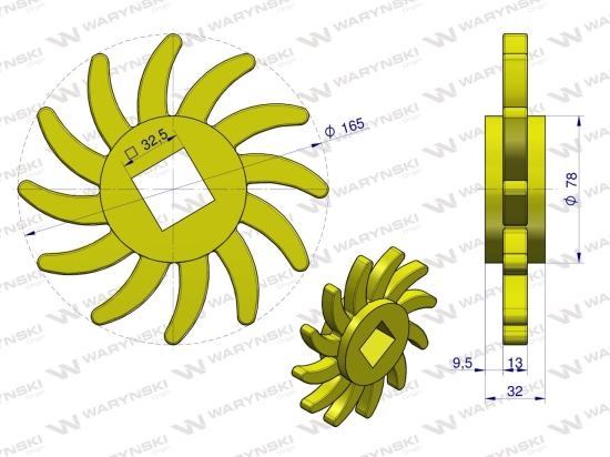 Tarcza, sortująca prawa PU 165x32 otw 32,5x32,5, zastosowanie 08800209 Grimme, Waryński