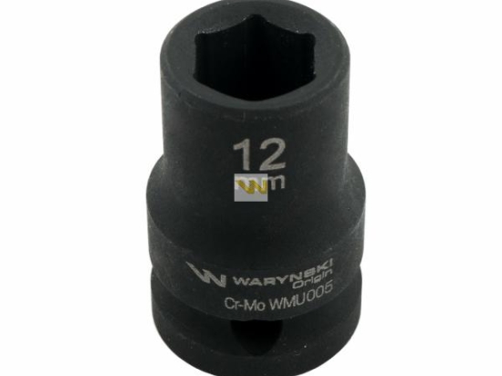 Nasadka udarowa sześciokątna 1/2". 12 mm. CrMo. DIN 3129. Waryński