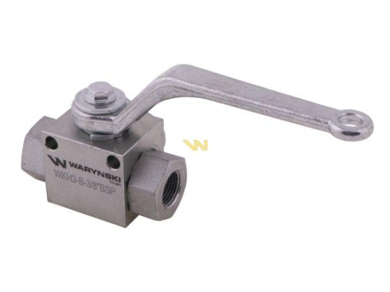 Zawór kulowy hydrauliczny 3-drogowy 3/2 - 3/8"BSP z otworami mocującymi 500 bar Waryński