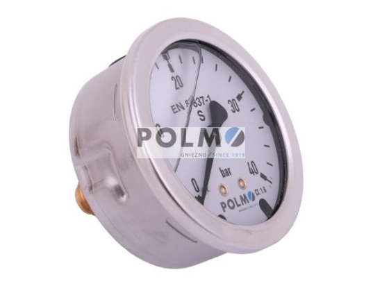 Manometr glicerynowy M63 0-40 bar tylne przyłącze G1/4" POLMO