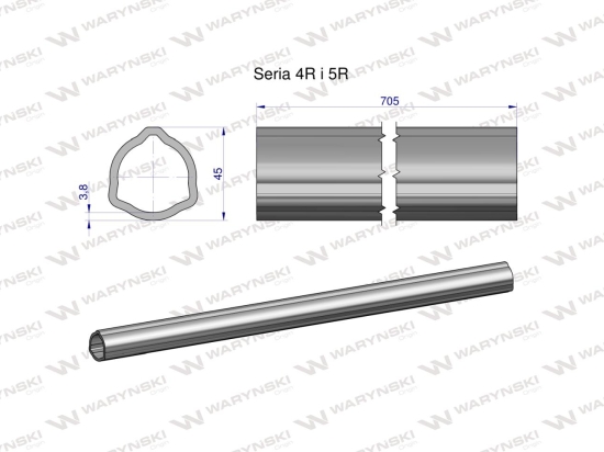 Rura wewnętrzna Seria 4R i 5R do wału 860 przegubowo-teleskopowego 45x3.8 mm 705 mm WARYŃSKI