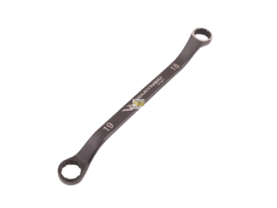 Klucz oczkowy odsadzony 18 x 19 mm. CrV standard ASME B107.9 Waryński