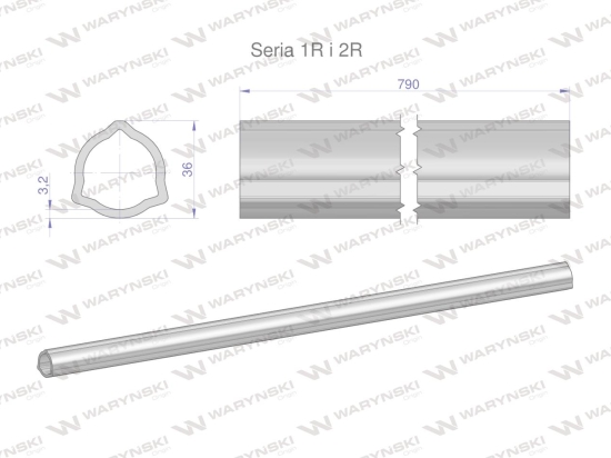 Rura wewnętrzna Seria 2R, rura zewnętrzna Seria 1R do wału 910 przegubowo-teleskopowego 36x3.2 mm 790 mm WARYŃSKI