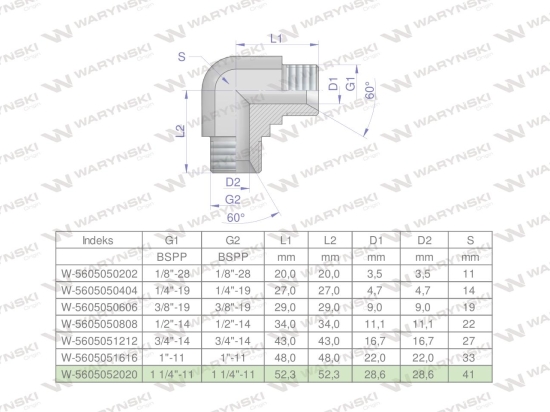 Kolanko hydrauliczne calowe BB 1 1/4" BSP (XW) Waryński