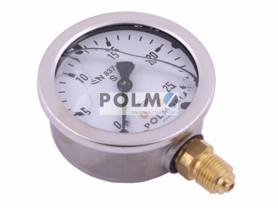 Manometr glicerynowy M63 0-25 bar dolne przyłącze G1/4" POLMO