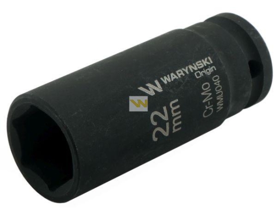 Nasadka udarowa sześciokątna długa 1/2". 22 mm. CrMo. DIN 3129. Waryński