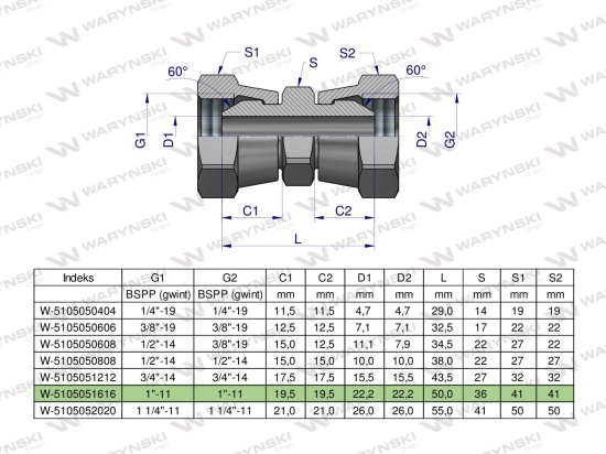 Złączka hydrauliczna calowa AA 1" BSP Waryński