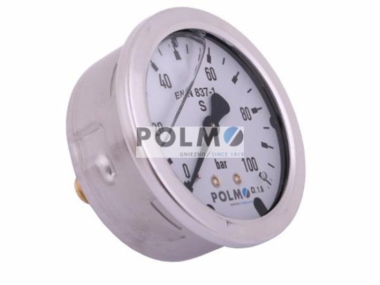 Manometr glicerynowy M63 0-100 bar tylne przyłącze G1/4" POLMO