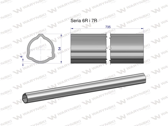 Rura zewnętrzna Seria 6R i 7R do wału 860 przegubowo-teleskopowego 54x4 mm 735 mm WARYŃSKI