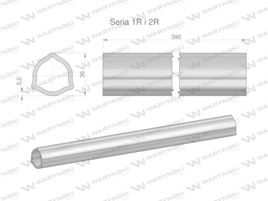 Rura wewnętrzna Seria 2R, rura zewnętrzna Seria 1R do wału 510 przegubowo-teleskopowego 36x3.2 mm 390 mm WARYŃSKI