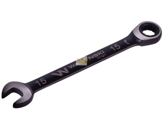 Klucz płasko-oczkowy 15 mm z grzechotką 72 zęby standard ASME B107-2010 Waryński