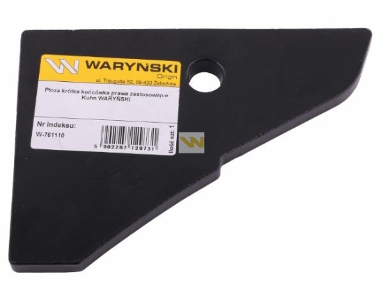 Płoza krótka końcówka prawa zastosowanie Kuhn stal borowa WARYŃSKI