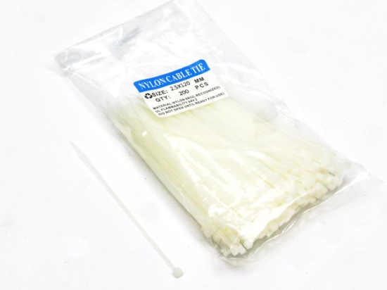 Opaski kablowe 2.5 x 100mm 200 szt w worku  jasne odporne na UV