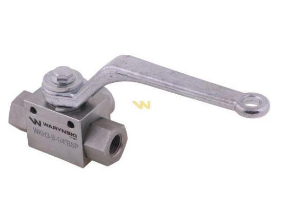 Zawór kulowy hydrauliczny 3-drogowy 3/2 - 1/4"BSP z otworami mocującymi 500 bar Waryński