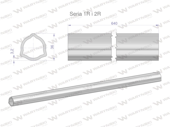 Rura wewnętrzna Seria 2R, rura zewnętrzna Seria 1R do wału 760 przegubowo-teleskopowego 36x3.2 mm 640 mm WARYŃSKI