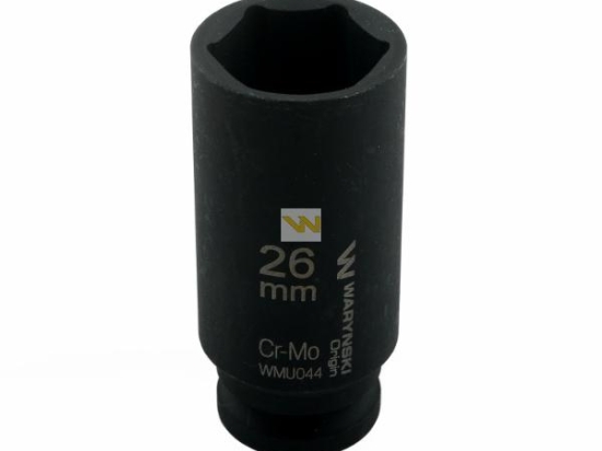 Nasadka udarowa sześciokątna długa 1/2". 26 mm. CrMo. DIN 3129. Waryński