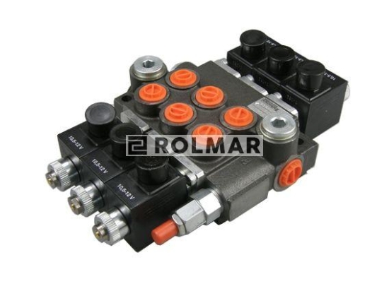 Rozdzielacz hydrauliczny trzysekcyjny sterowany elektrycznie 50L