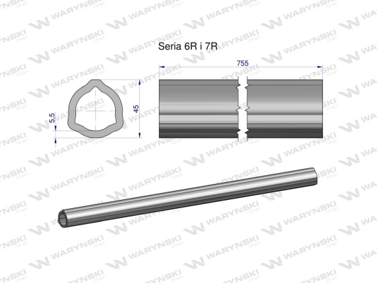 Rura wewnętrzna Seria 6R i 7R do wału 910 przegubowo-teleskopowego 45x5.5mm 755 mm WARYŃSKI