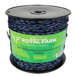 Plecionka, do elektryzatora 3mm, 3x0,50mm SS czarno-niebieska 400m, Royal Farm