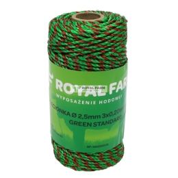 Plecionka, do elektryzatora 2,5mm, 3x0,20mm SS zielono-pomarańczowa 100m, Royal Farm
