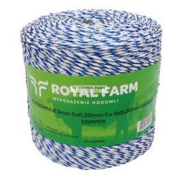 Plecionka, do elektryzatora 3mm, 2x0,20mm Cu, 4x0,20mm SS biało-niebieska 500m, Royal Farm