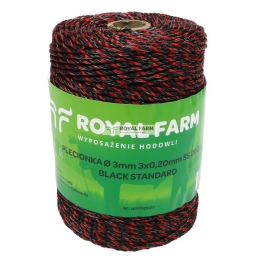 Plecionka, do elektryzatora 3mm, 3x0,20mm SS czarno-pomarańczowa 200m, Royal Farm