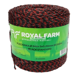 Plecionka, do elektryzatora 3mm, 3x0,20mm SS czarno-pomarańczowa 500m, Royal Farm