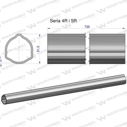 Rura zewnętrzna Seria 4R i 5R do wału 860 przegubowo-teleskopowego 51.5x3 mm 735 mm WARYŃSKI