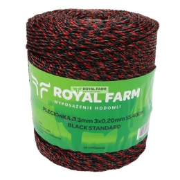 Plecionka, do elektryzatora 3mm, 3x0,20mm SS czarno-pomarańczowa 400m, Royal Farm