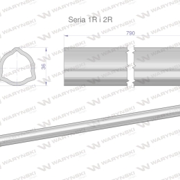 Rura wewnętrzna Seria 2R, rura zewnętrzna Seria 1R do wału 910 przegubowo-teleskopowego 36x3.2 mm 790 mm WARYŃSKI