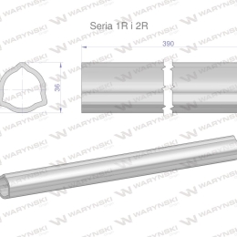 Rura wewnętrzna Seria 2R, rura zewnętrzna Seria 1R do wału 510 przegubowo-teleskopowego 36x3.2 mm 390 mm WARYŃSKI