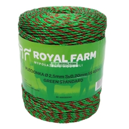 Plecionka, do elektryzatora 2,5mm, 3x0,20mm SS zielono-pomarańczowa 400m, Royal Farm