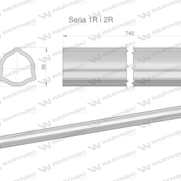 Rura wewnętrzna Seria 2R, rura zewnętrzna Seria 1R do wału 860 przegubowo-teleskopowego 36x3.2 mm 740 mm WARYŃSKI